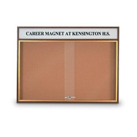 United Visual Products Sliding Door Wood Corkboard, 60"x36", Head, UV9004OCH-LTOAK-RUBBER UV9004OCH-LTOAK-RUBBER